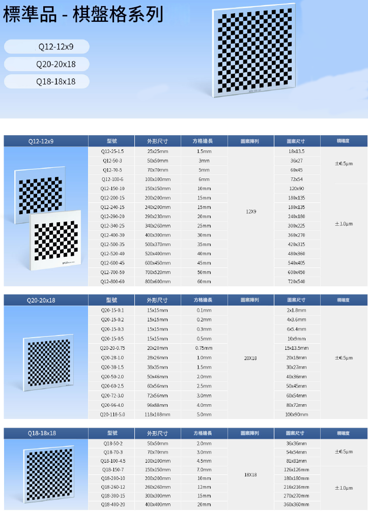 標準品棋盤格校正片系列