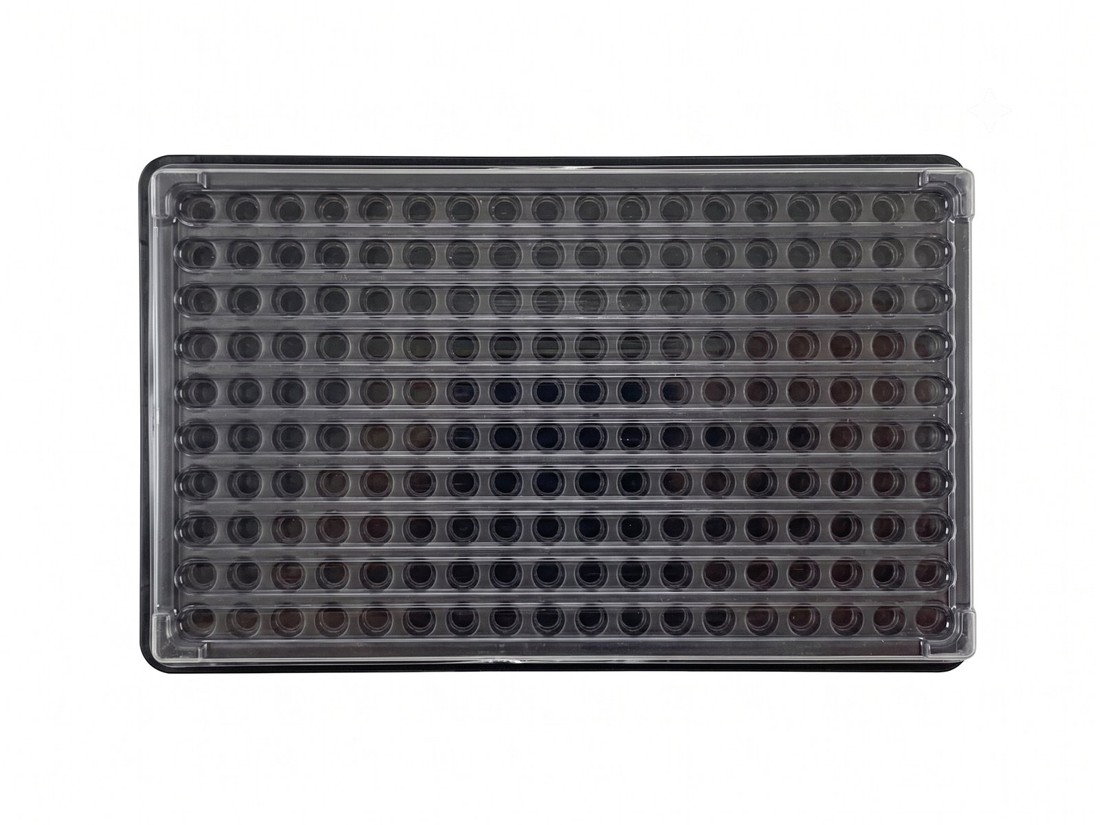 透明上蓋與黑色圓孔抗靜電 Tray 盤組合，適用電子零件分類與保護