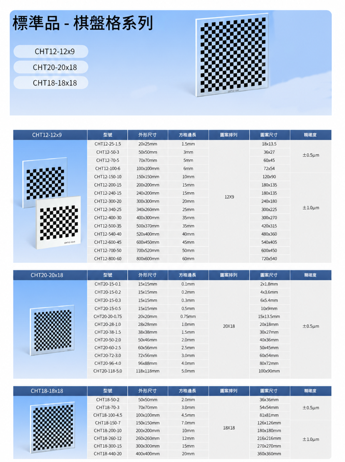 標準品棋盤格校正片系列